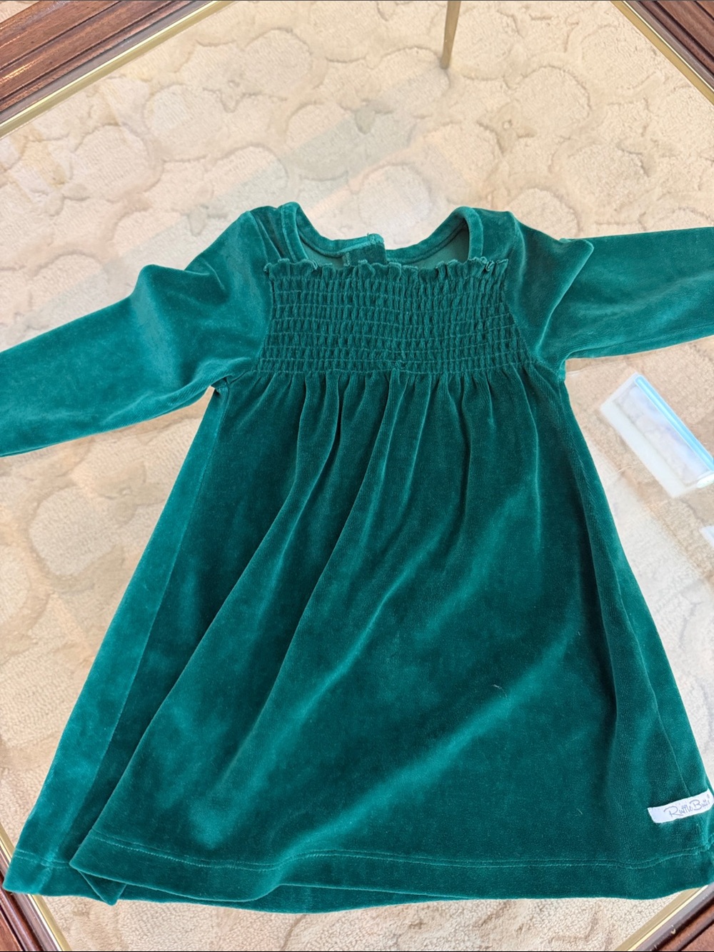 Ruffle Butts Velvet Smocked Dress - Teal Green